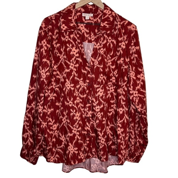 Knox Rose Long Sleeve Button-Down Shirt Red Patterned Collared Lyocell Size XXL - Picture 1 of 9
